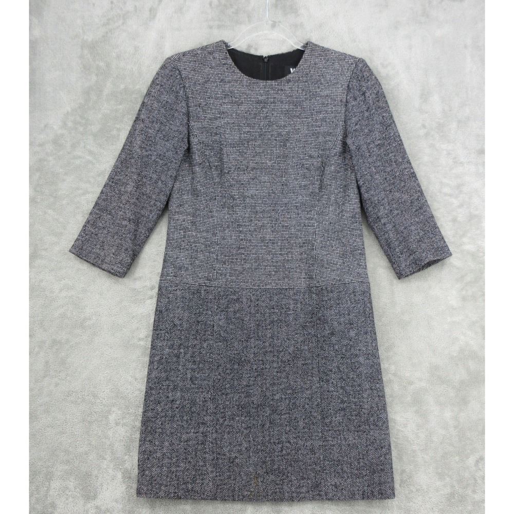 W by Worth Dress Womens Size 2 Gray Tweed Herringbone Houndstooth Wool Preppy